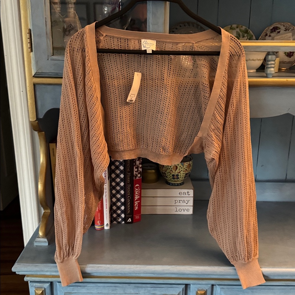 Blue Rain Peach Open-Knit Cropped Cardigan with Balloon Sleeves - Picture 5 of 5
